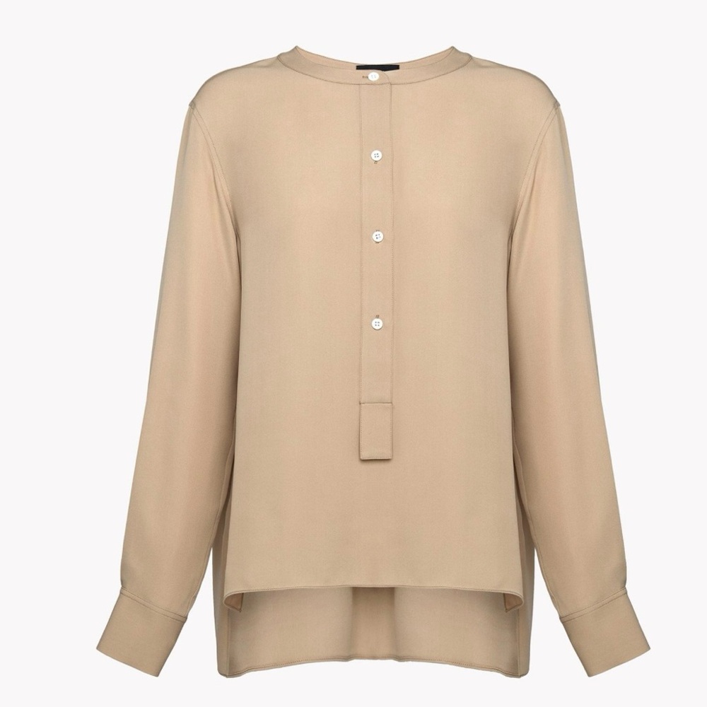 Theory Tan Button-Front Blouse